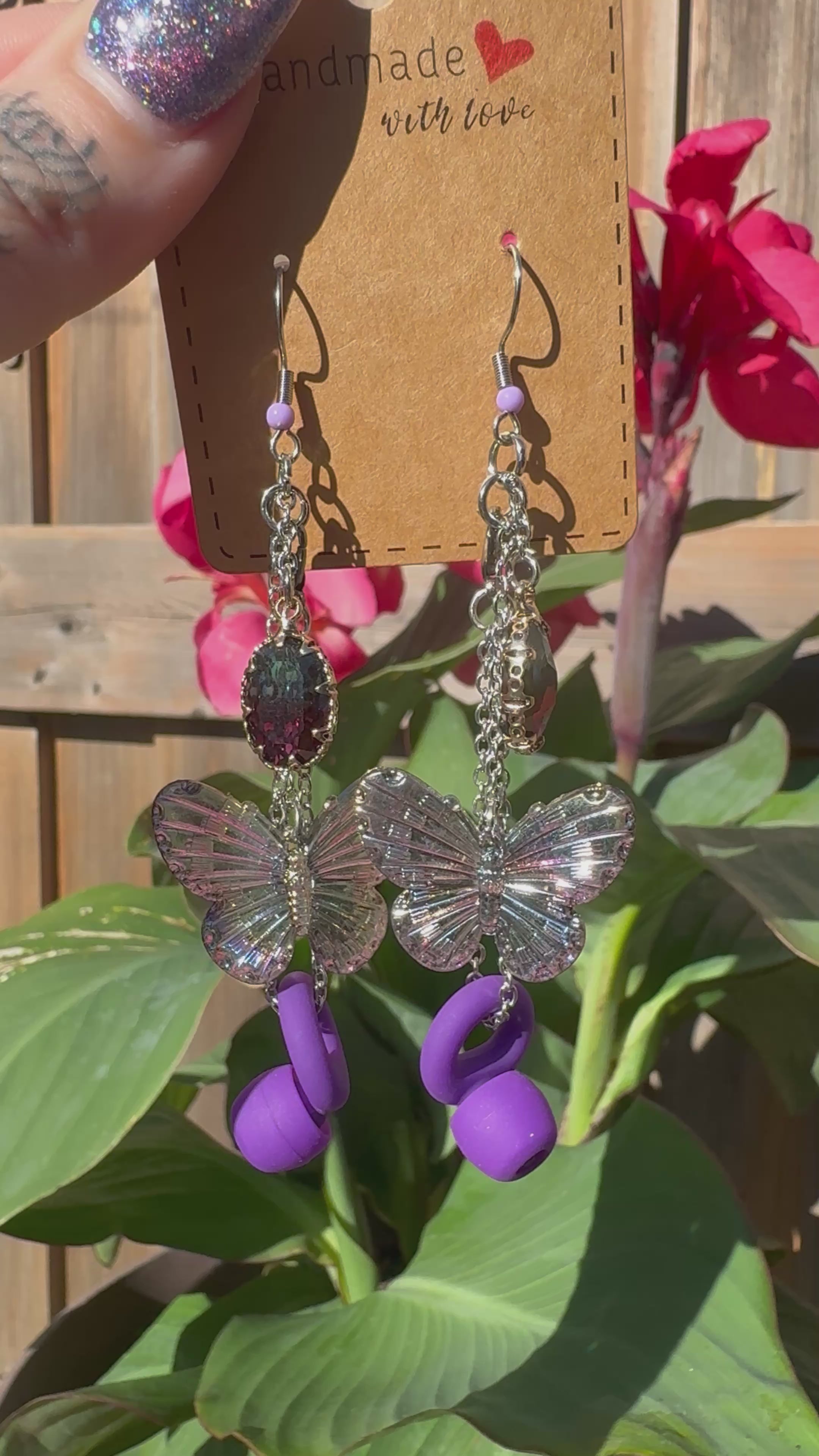 BUTTERFLY CRYSTAL EARPLUG EARRINGS