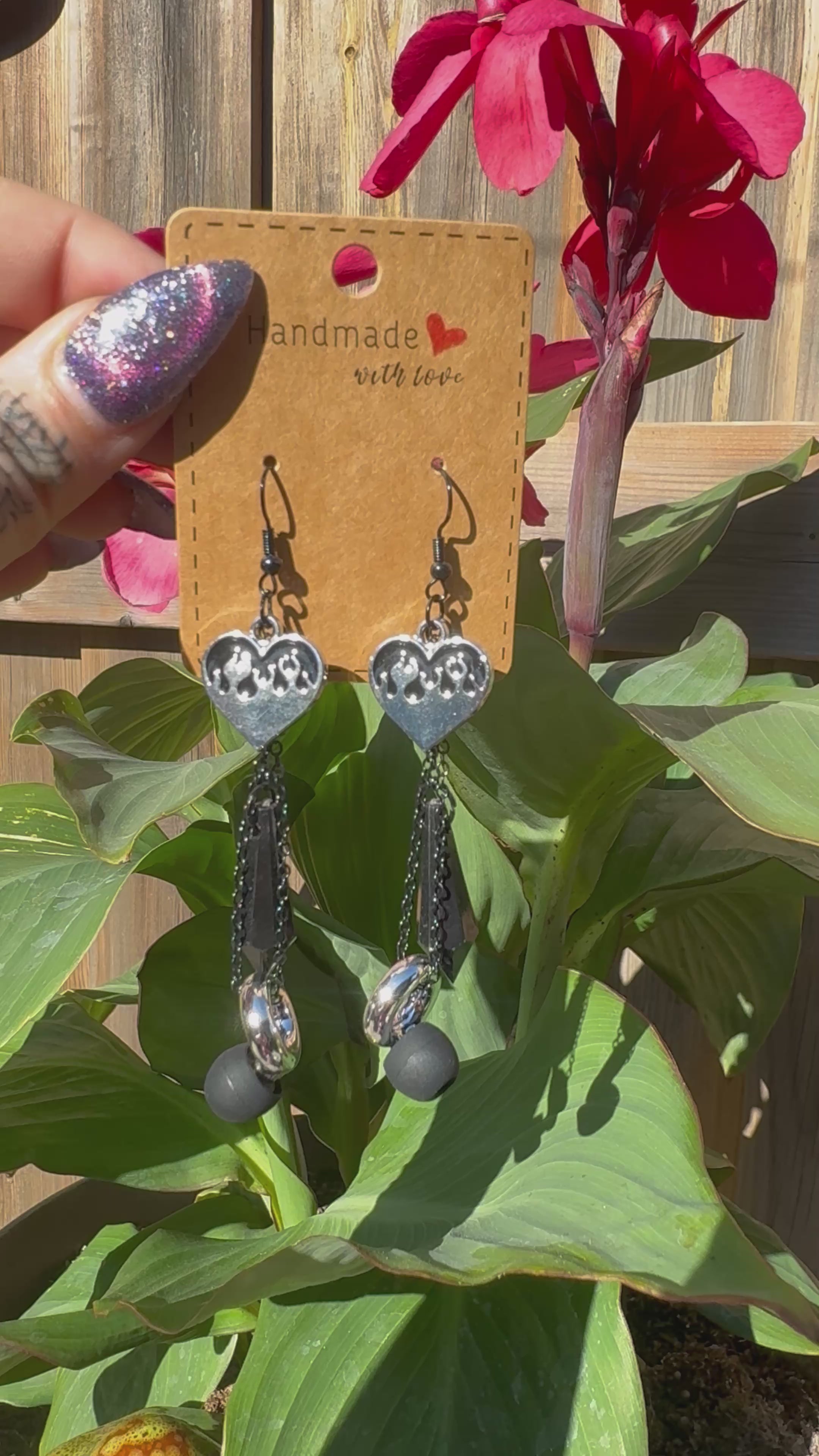 FLAMING HEARTS EARPLUG EARRINGS