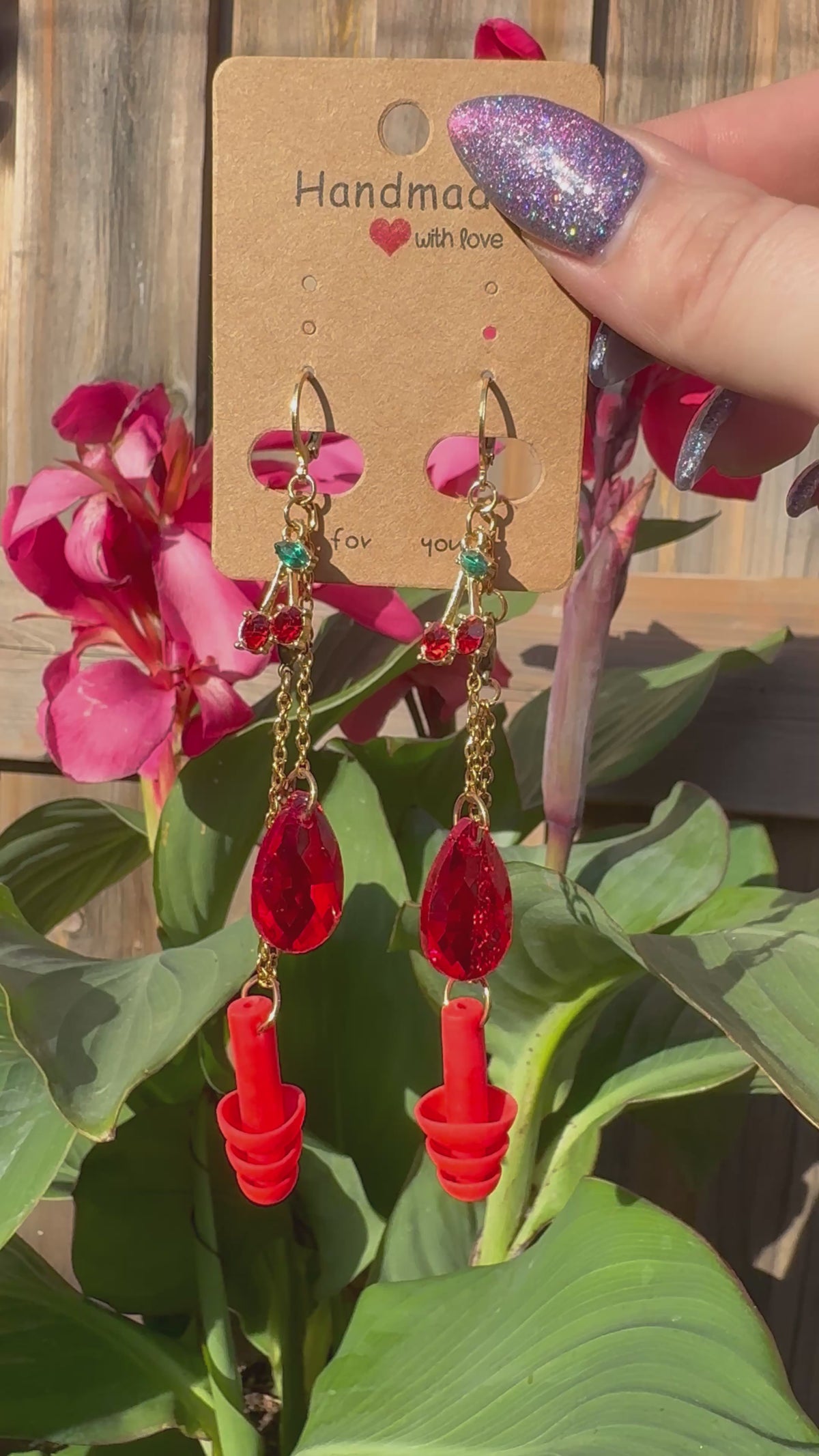 RED CHERRY EARPLUG EARRINGS